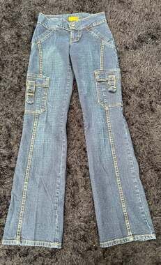 Gasoline Y2K Vintage Dark Wash Cargo Flare Jeans